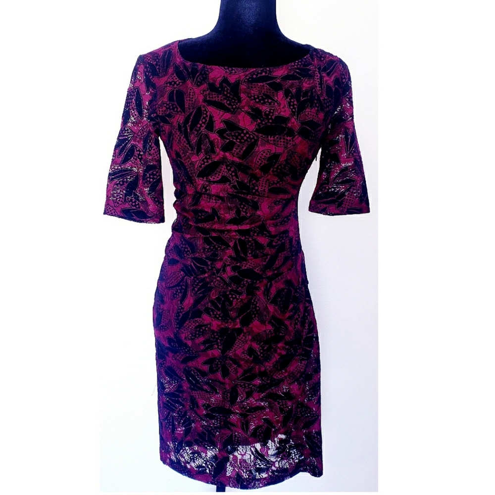 MAEVE BLACK/MAROON FLORAL PATTERN DRESS - Picture 2 of 4